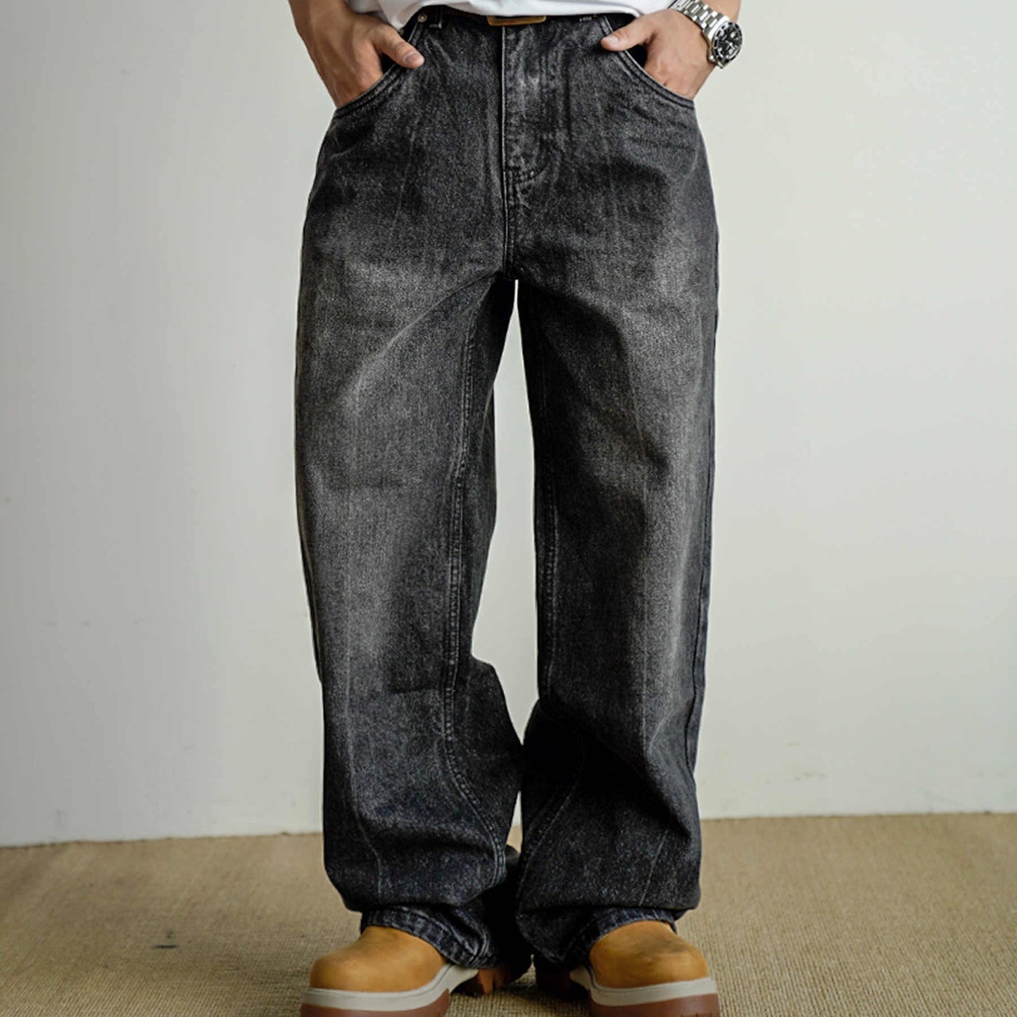 Heavy Washed Vintage Black Jeans For Men