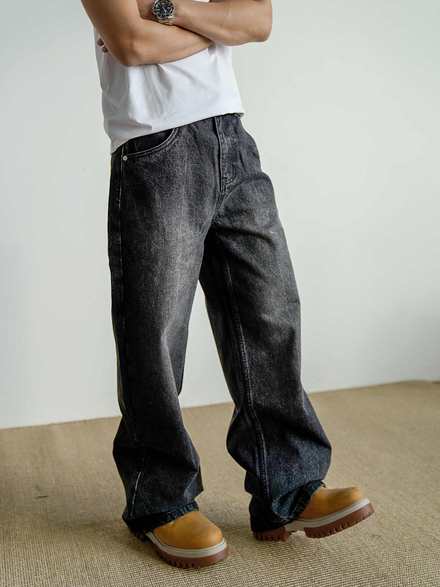 Heavy Washed Vintage Black Jeans For Men