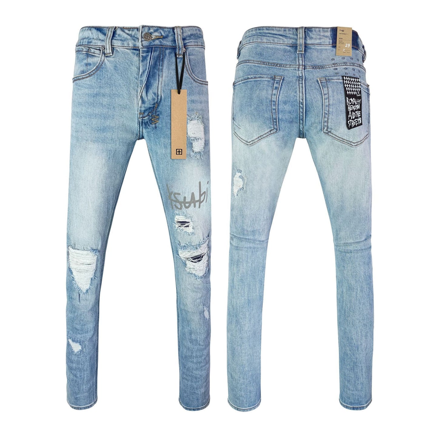 Straight Ripped Stretch American High Street Casual Men's Jeans