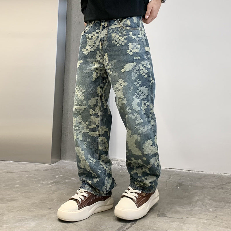 Casual Street Denim Baggy Straight Trousers Male