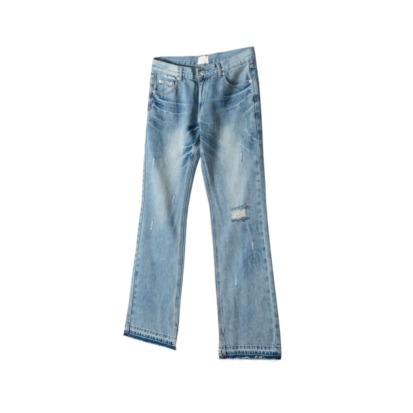 Paris Style Bootleg Pants RO Style Lightning Pattern Washed Split Jeans