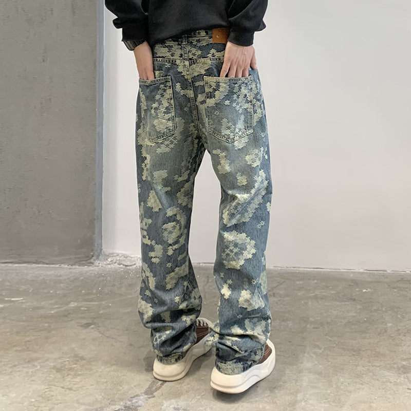 Casual Street Denim Baggy Straight Trousers Male