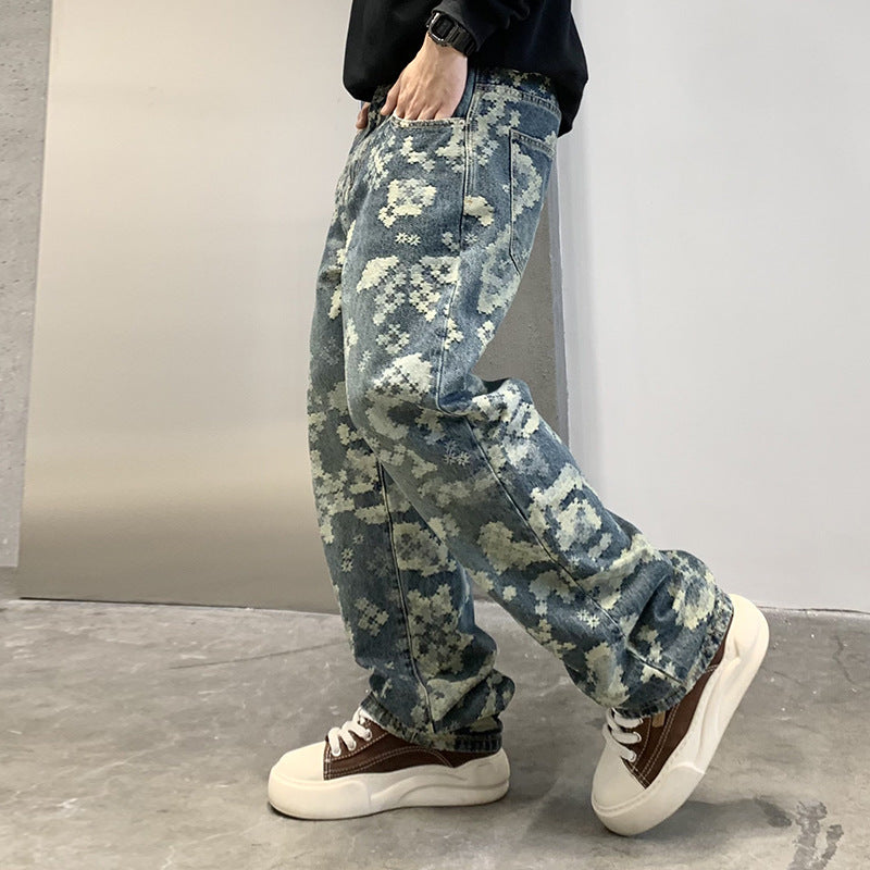 Casual Street Denim Baggy Straight Trousers Male