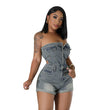 Women's Casual Fashion Tube Top Denim Jumpsuit