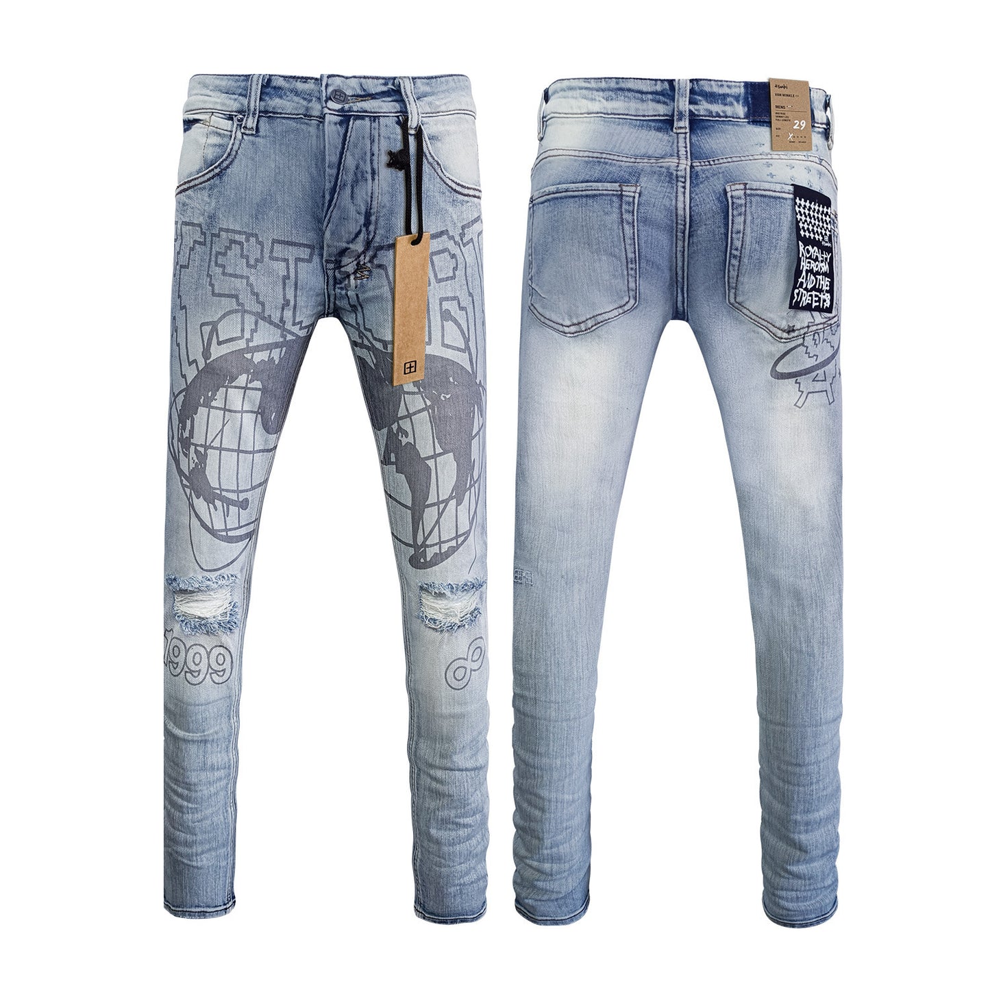 Straight Ripped Stretch American High Street Casual Men's Jeans