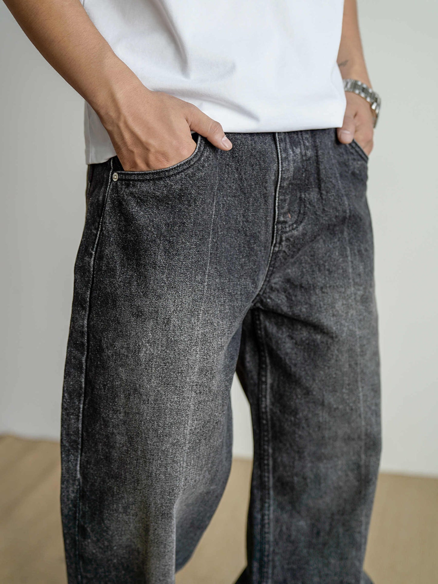 Heavy Washed Vintage Black Jeans For Men